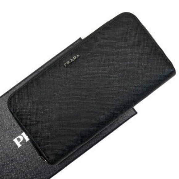 Prada Zip Long Wallet Black Saffiano Leather - Picture 1 of 3